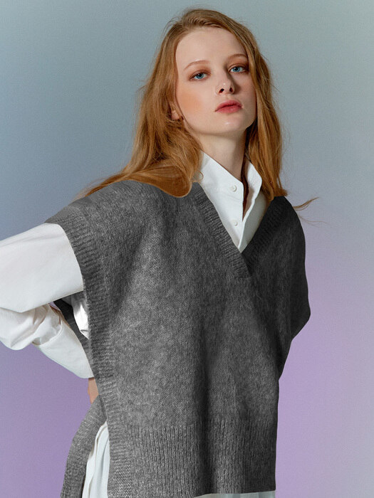 [TA212KT04P] loose knit vest-gray