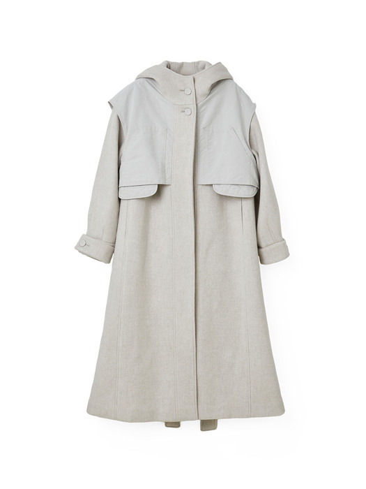 VEST LAYERED WOOL COAT ivory beige