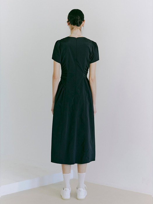 Side Shirring Dress, Black