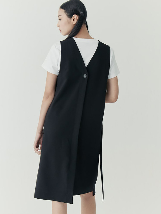 Side Button Strap Sleeveless Dress  Black (KE2271M015)