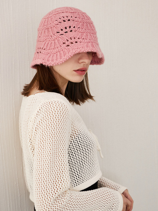 Shell Knit Bucket Hat (Pink)