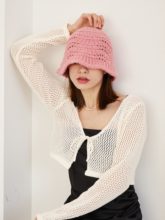 Shell Knit Bucket Hat (Pink)
