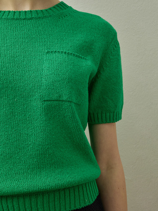Cotton pocket half sleeve knit_GREEN