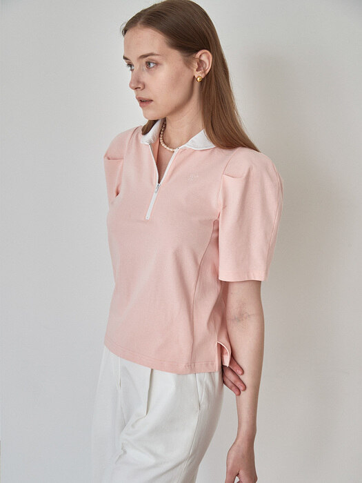 HALF ZIP-UP COLLAR T-SHIRT(pale pink)