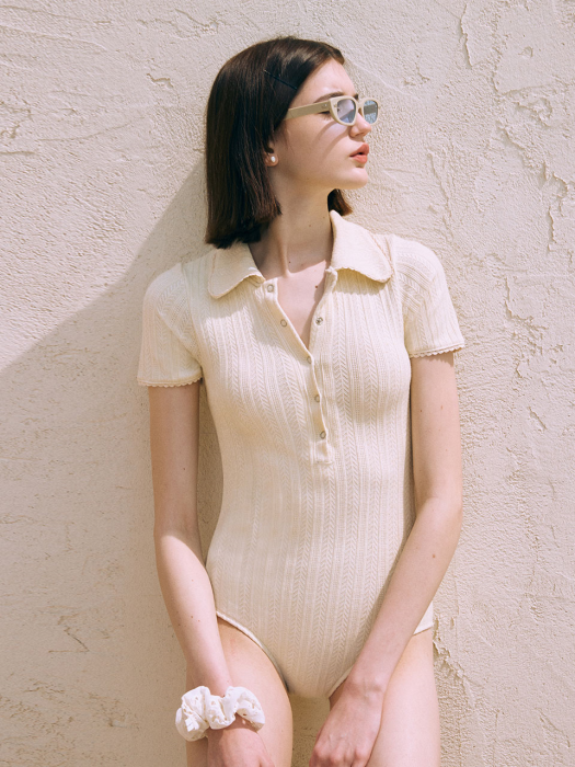COLLAR BUTTON SWIMSUIT IVORY