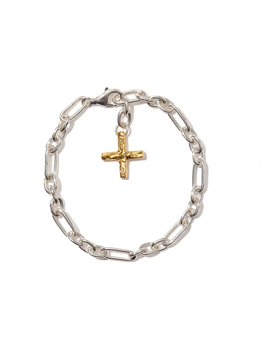 Gold cross pendent link chain bracelet