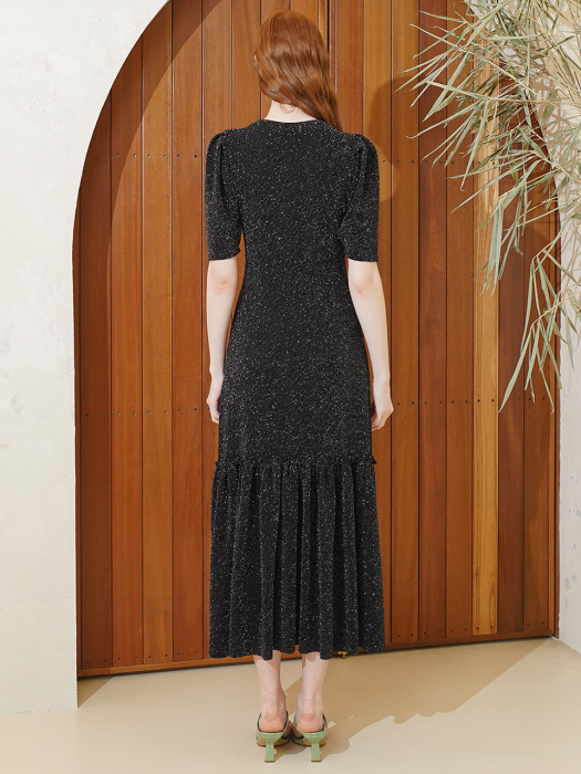Glitter shirring maxi dress(black)