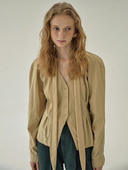 tie raglan blouse_beige