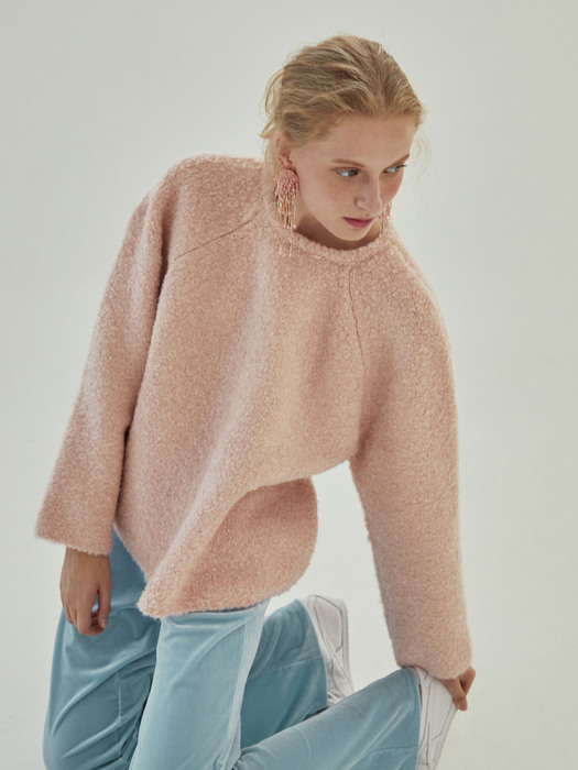 furry wool knit_peach