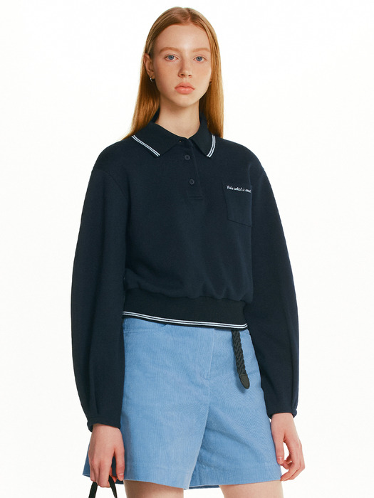 WIMBLEDON Collar crop T-shirt (Navy/White/Gray)
