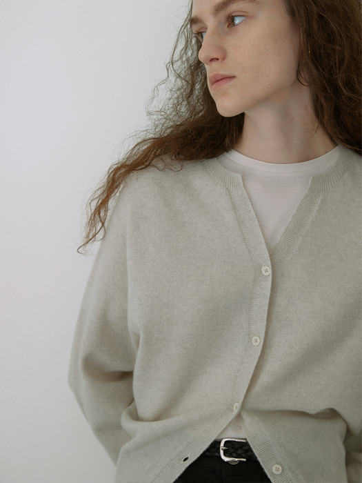 Cashmere whole-garment round cardigan (Oyster)