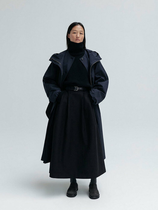 Hooded Trench Long Coat / Dark Navy