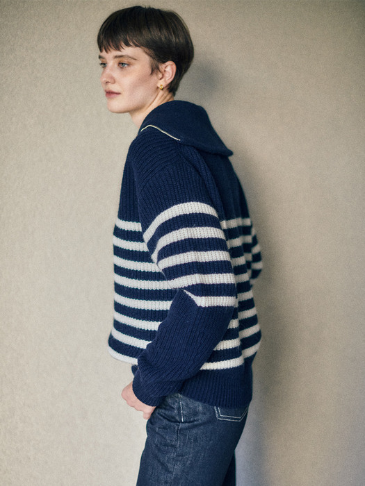 Sailor Zip-Up Stripe Knit_Navy