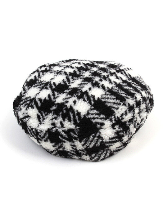 Fleece Black Check Beret 베레모