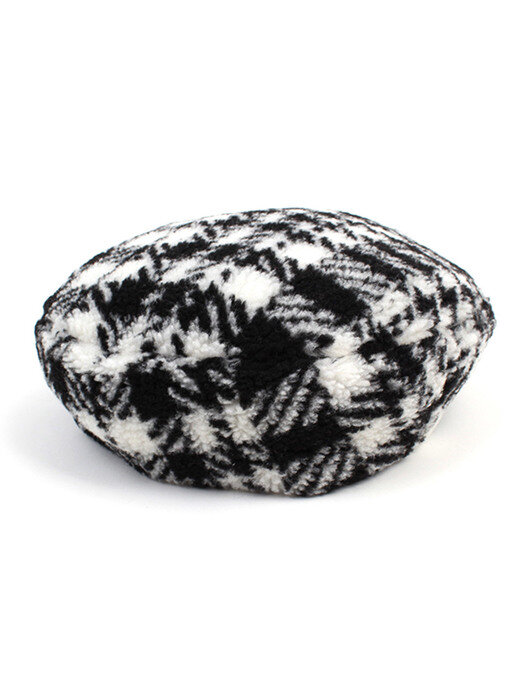 Fleece Black Check Beret 베레모