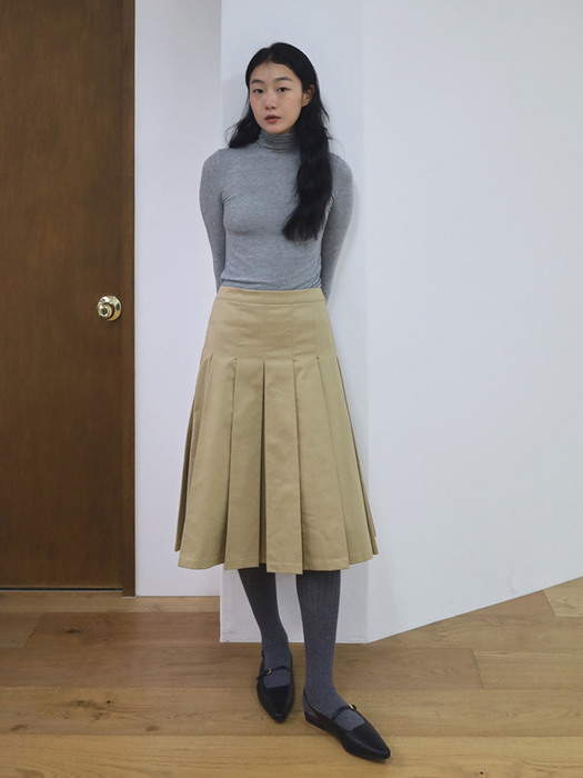 Cotton Pleated Skirt Beige