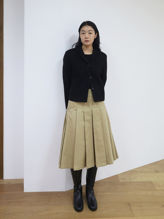 Cotton Pleated Skirt Beige