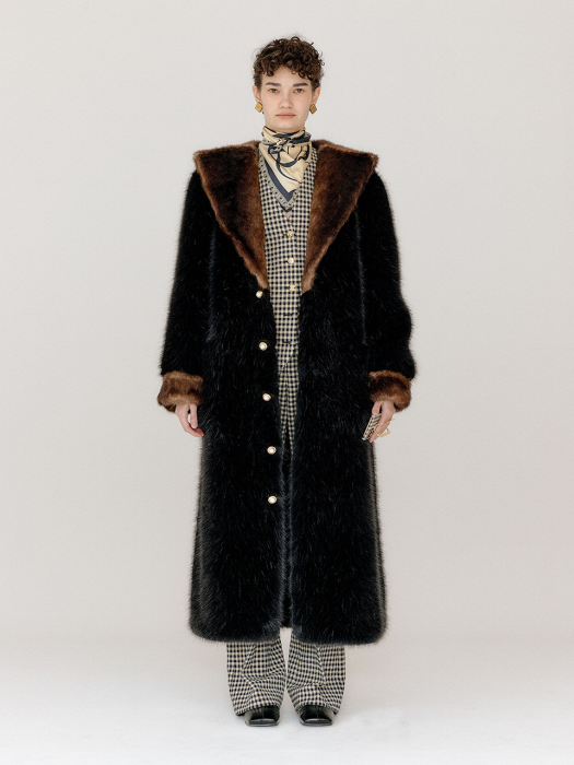 VAUX Faux Fur Long Coat - Black/Brown