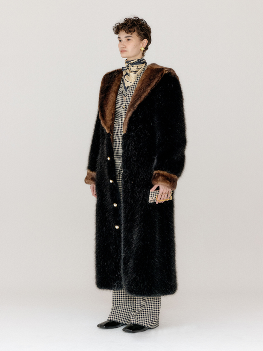 VAUX Faux Fur Long Coat - Black/Brown