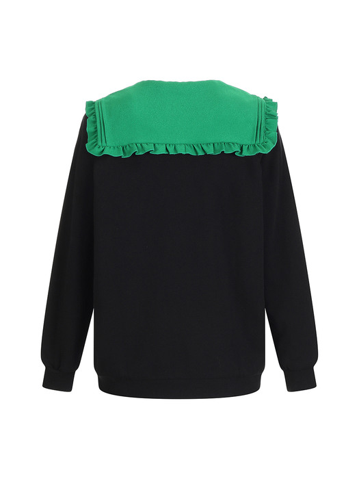  big frill collar sweatshirt_black+green collar