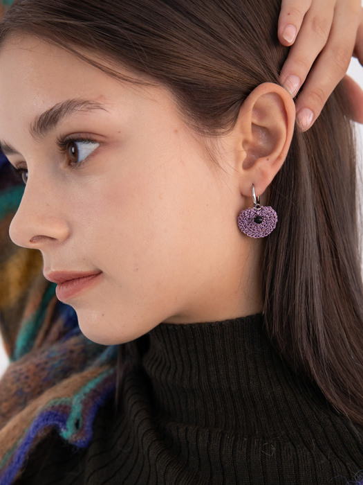 [2way] Chubby heart pendant earring (purple)