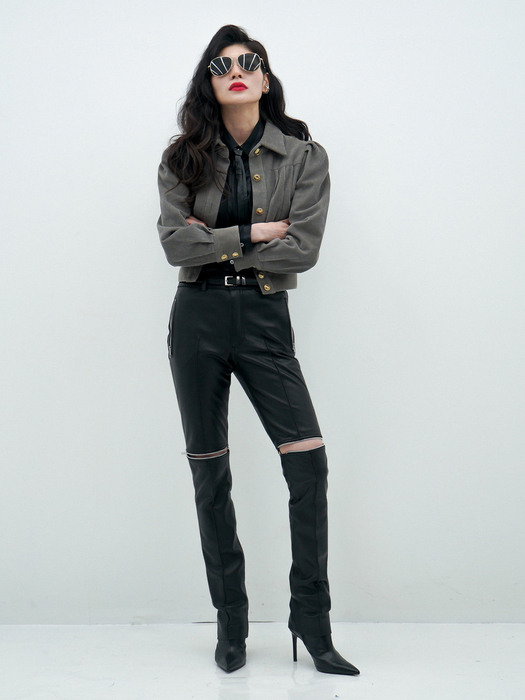 Multi-zippered Leather Slim-Leg Trousers(UNISEX)_UTH-FP31 