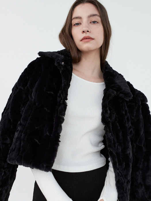 AD001 puff crop fur jacket (black)