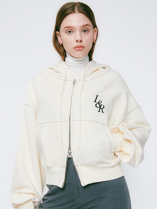 Lossy Big Logo Crop Hood Zip-up  Cream