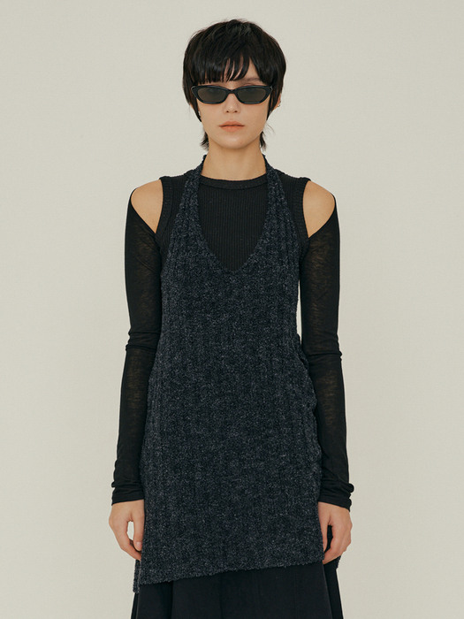 22FW_OEF Halter Neck Knit Top (Charcoal)