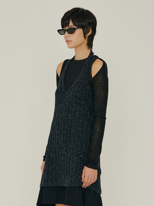 22FW_OEF Halter Neck Knit Top (Charcoal)