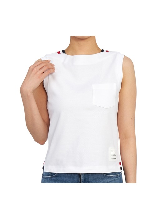 삼선 스트라이프 FJV012A 00050 100 여자 보트넥 민소매 티셔츠