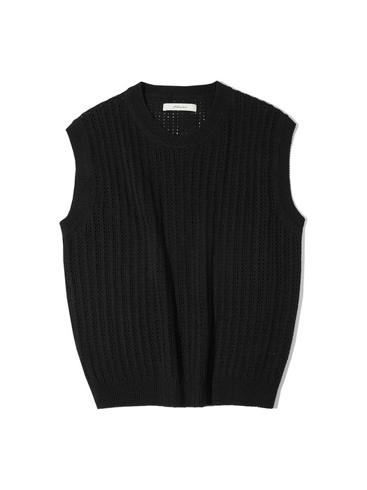 T20011 Hole round knit vest_Black