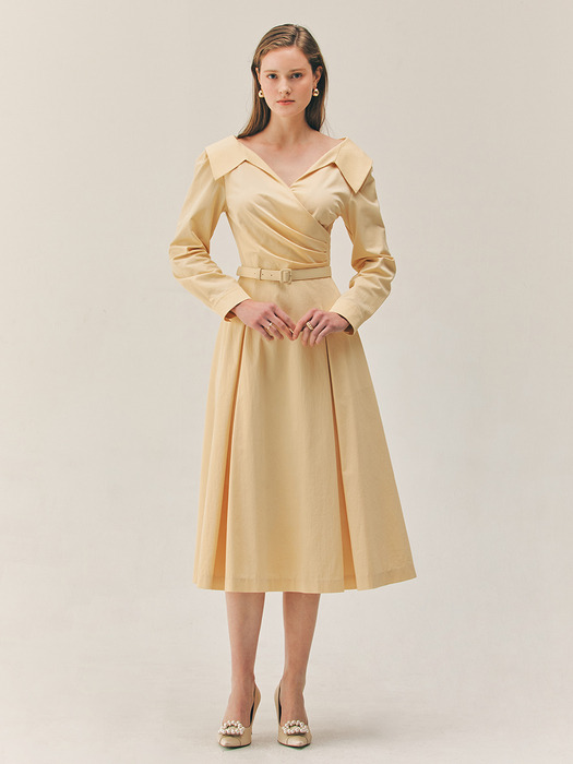 ELLIE V-neck shirred shirt dress (Butter)