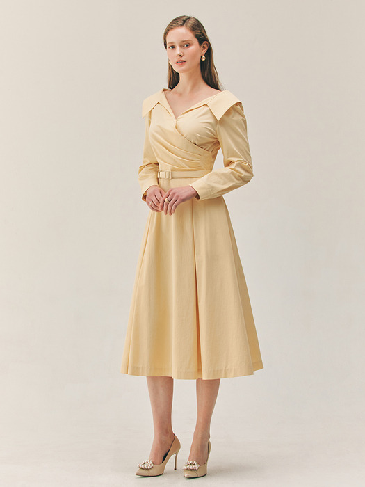 ELLIE V-neck shirred shirt dress (Butter)