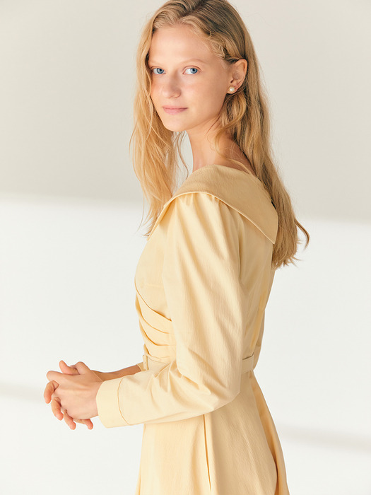 ELLIE V-neck shirred shirt dress (Butter)