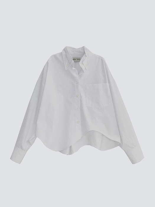 CUT OFF DETAIL COLLAR CROP OVER SHIRT (OFF WHITE)