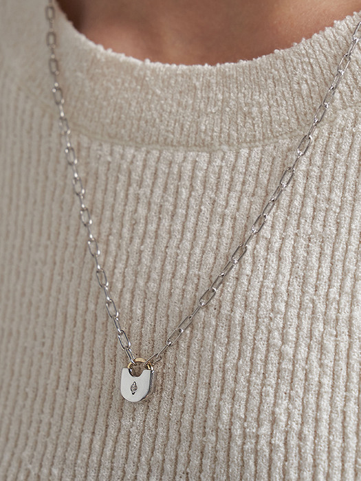 [14K+SV] Lock Two-way Moissanite Necklace