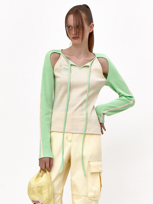 Raglan Cut Out Top Light Beige Neon Green