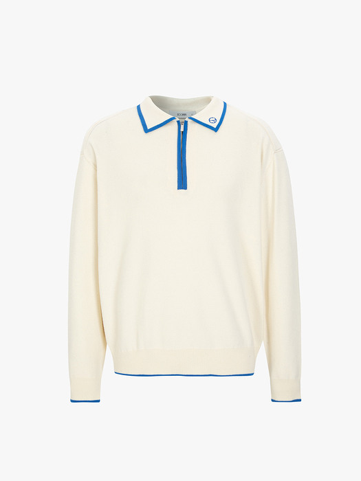 COLORED COLLAR HALF ZIP-UP KNIT_IVORY