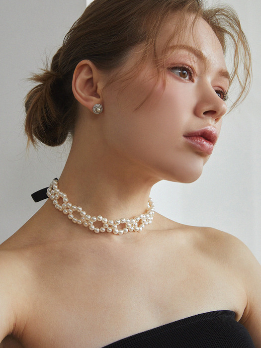 PEARL SILKY CHOKER NECKLACE (2colors) AN223011