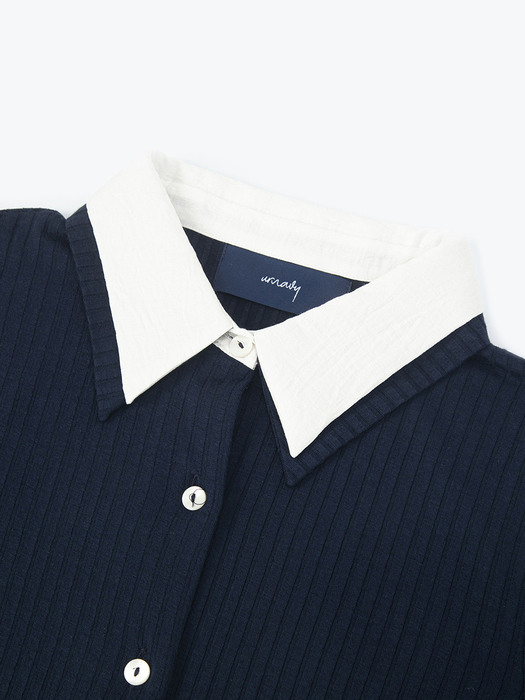 Double Collar Jersey Shirt - Navy