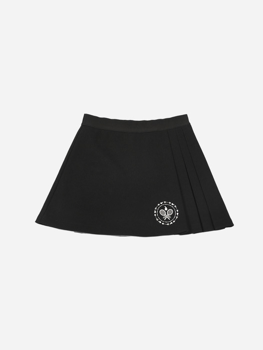 Pique Deformed Pleated Culottes Skirt (Black)
