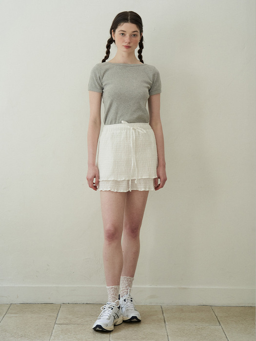 Crinkle Layered Ribbon Skirt (White)