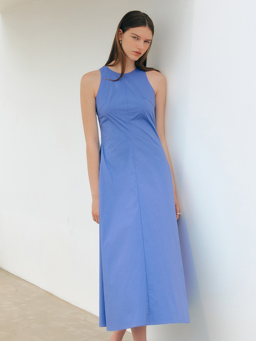 BECCA Wrapped detailed halter neck long dress (Blue)
