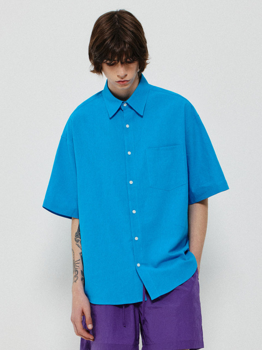 WASHED LINEN BOX SHIRT_BLUE