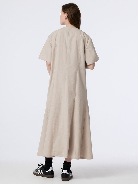 RIBBON POINT GORED FLARE SHIRT DRESS (BEIGE)