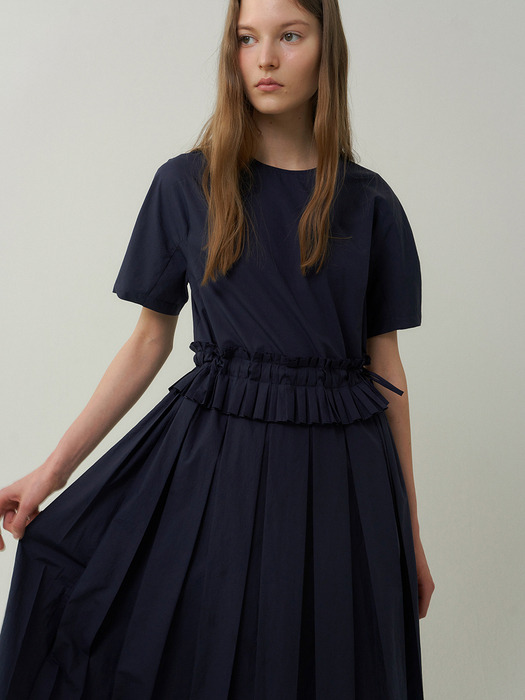 cotton pleats dress (navy)