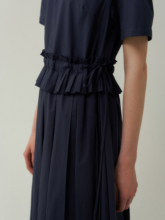 cotton pleats dress (navy)