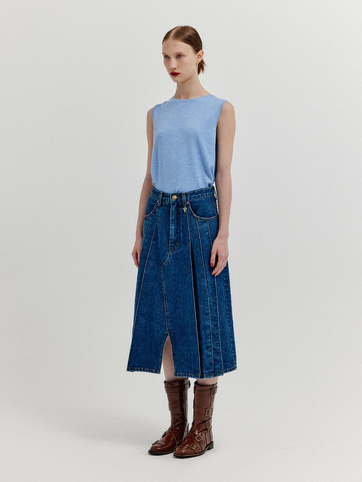 XICO Pleats Denim Skirt - Blue