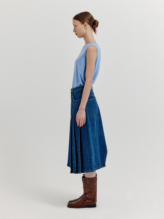 XICO Pleats Denim Skirt - Blue